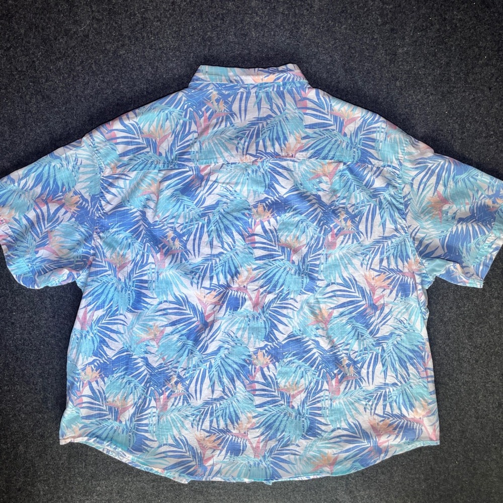 IZOD Saltwater Button Mens 3XL Blue Tropical Palm Bird of Paradise Excellent - Picture 5 of 7
